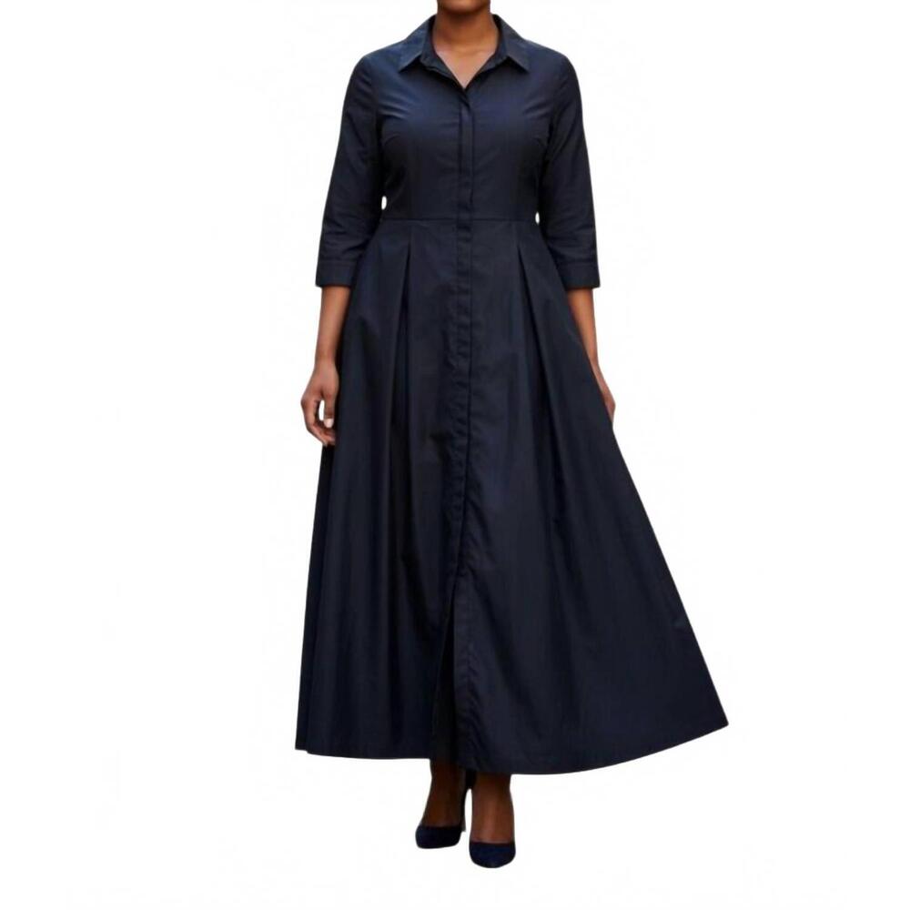 NEW BIGIO COLLECTION button up maxi shirtdress in navy